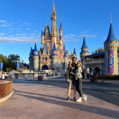 Taking advantage of low crowds for a cute pic in front of Cinderella Castle.